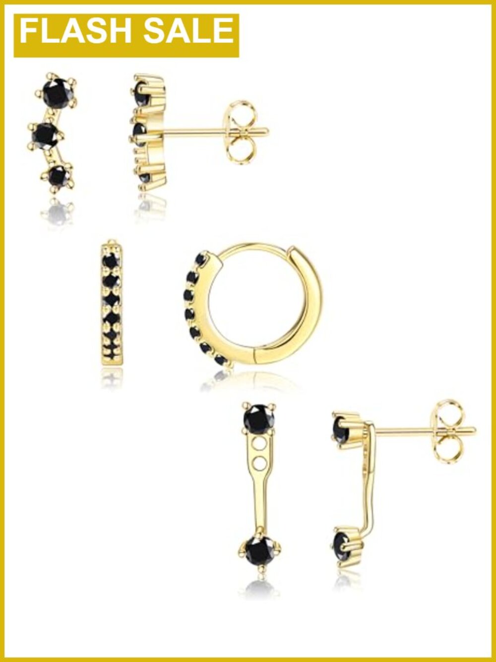Sterling Silver Stud Hoop Earring Set Hypoallergenic 3 Pairs